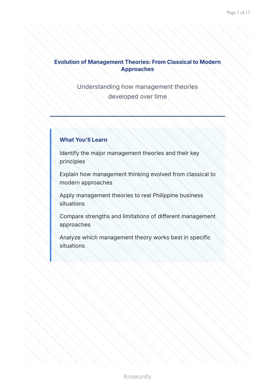 Evolution of Management Theories: From Classical to Modern
Approaches
Understanding how management theories
developed over time
What You'll 