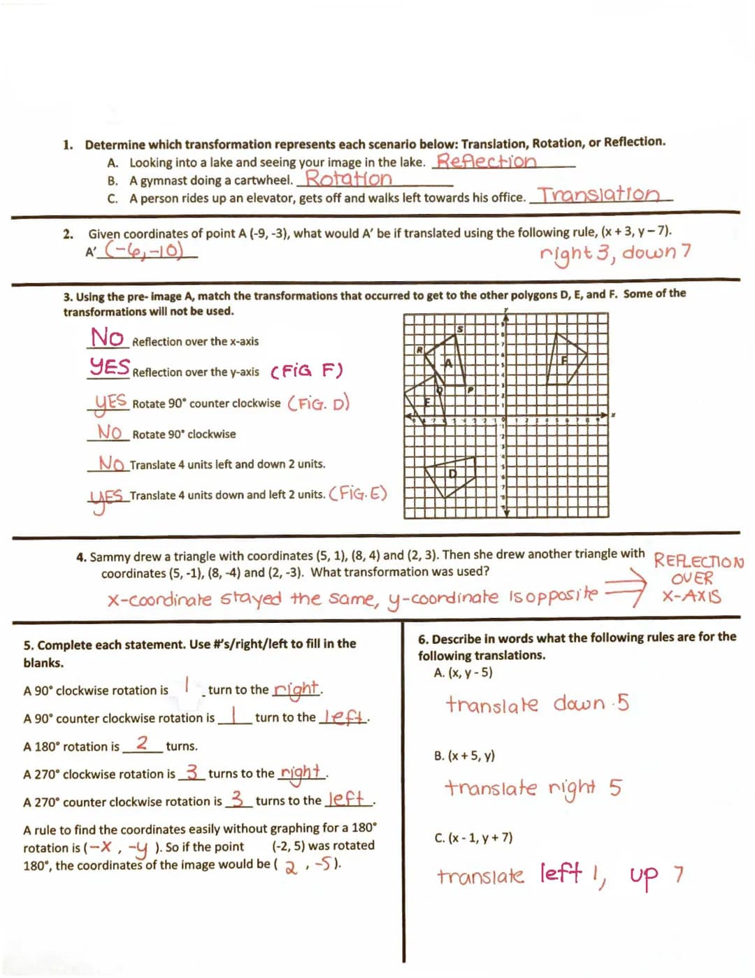 Reflection, Rotation, and Translation Review