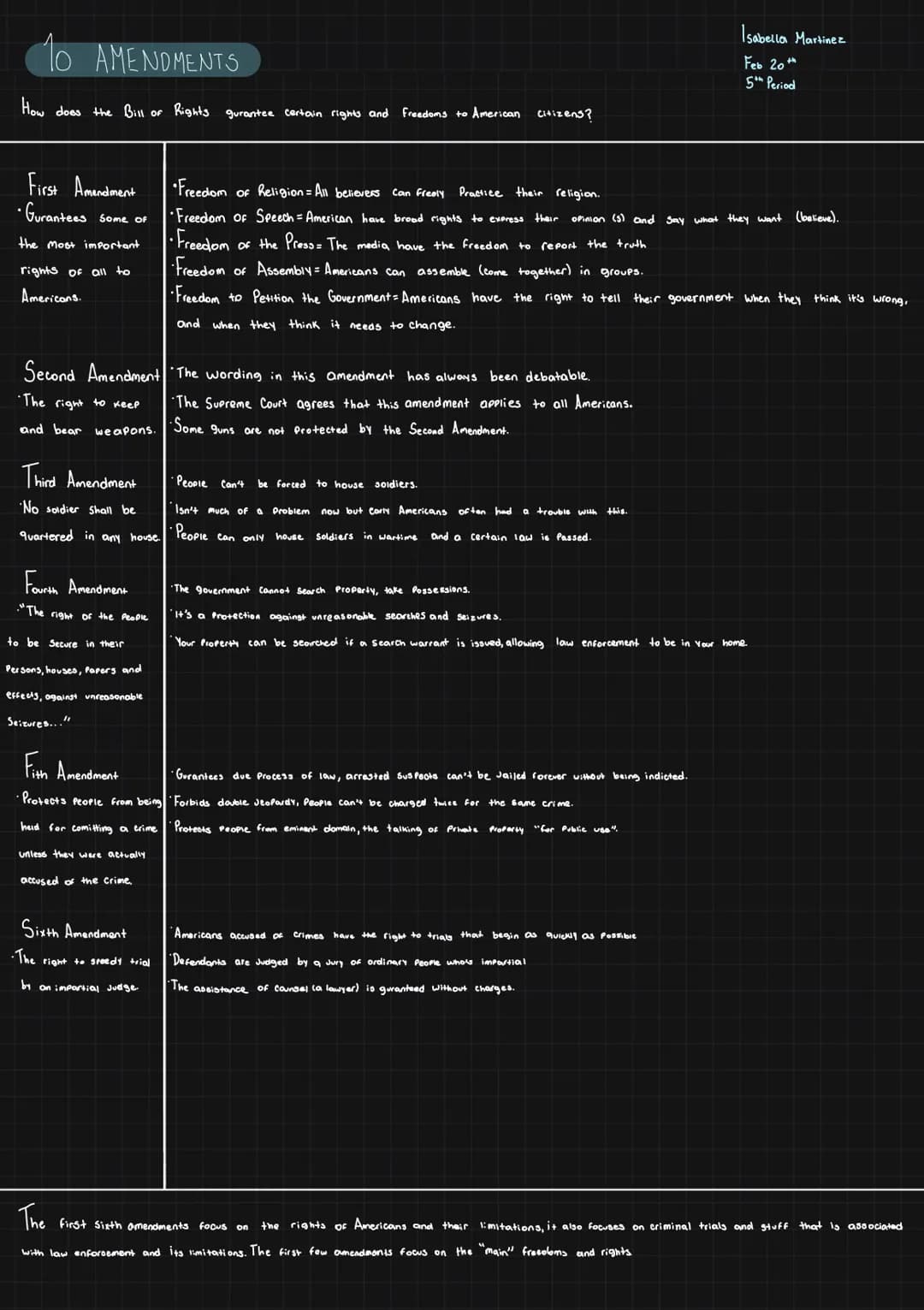 10 AMENDMENTS
How does the Bill of Rights gurantee certain rights and freedoms to American citizens?
First Amendment
• Gurantees some of
the