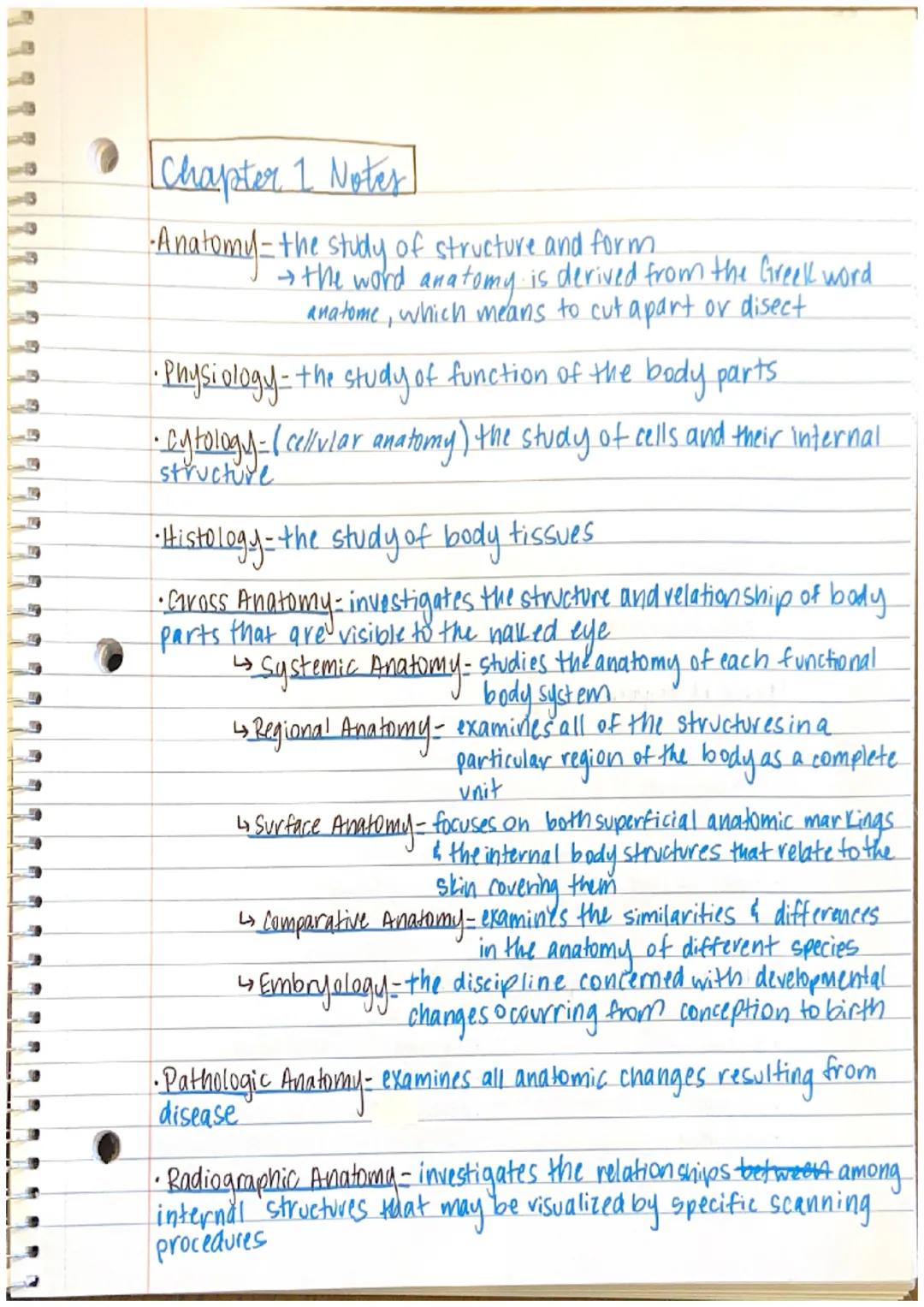 1111111
IL
[Chapter 1 Notes]
--Anatomy - the study of structure and form
→ the word anatomy is derived from the Greek word.
anatome, which m