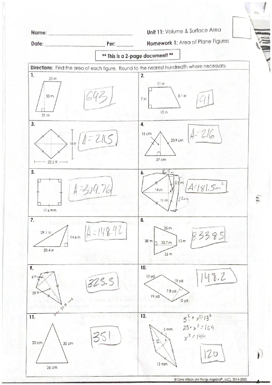 volume & surface area