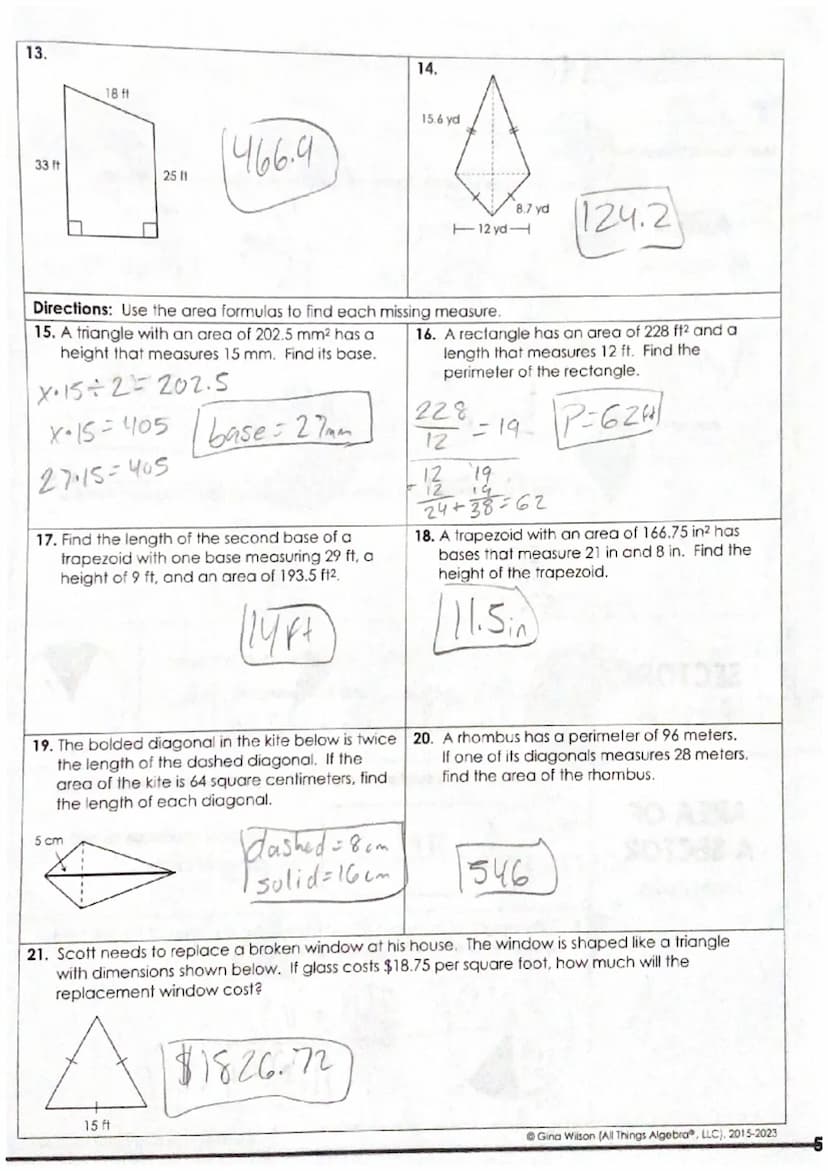 Name:
Date:
Per:
Unit 11: Volume & Surface Area
Homework 1: Area of Plane Figures
** This is a 2-page document! **
Directions: Find the area