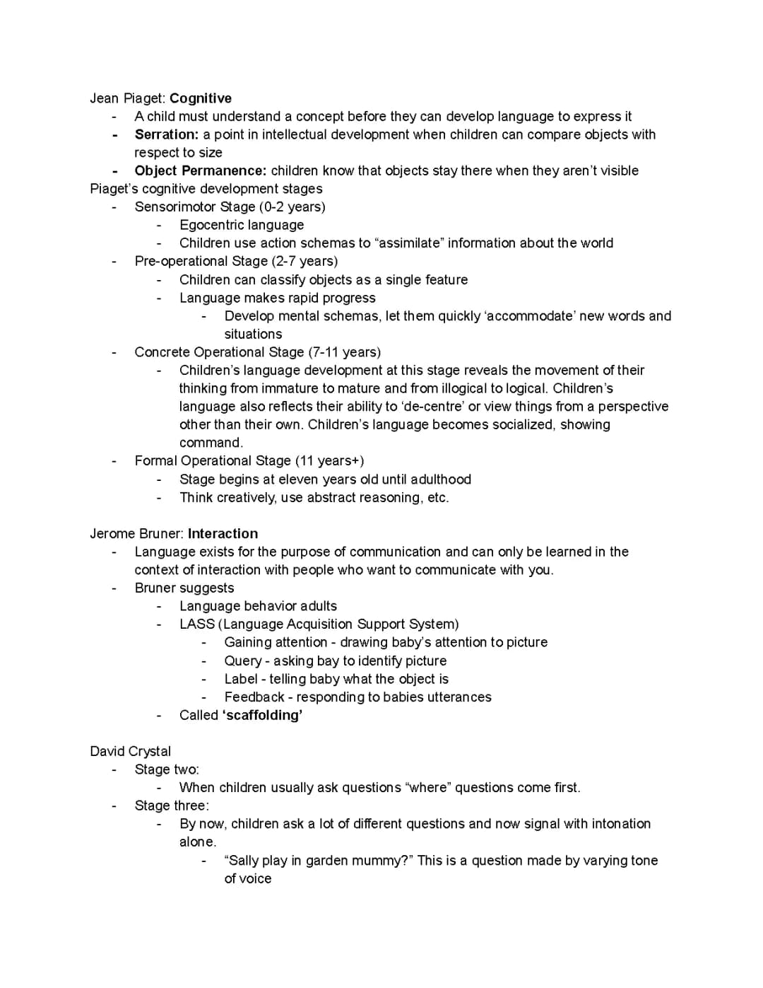 Child Language Development Notes