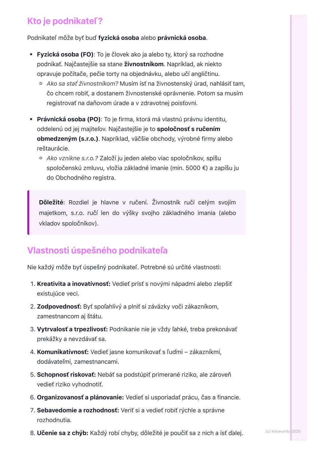 # Podnikateľ a podnikanie

## 1. Úvod do podnikania

Podnikanie je super dôležitá časť našej ekonomiky. V podstate ide o to, keď
niekto (pod