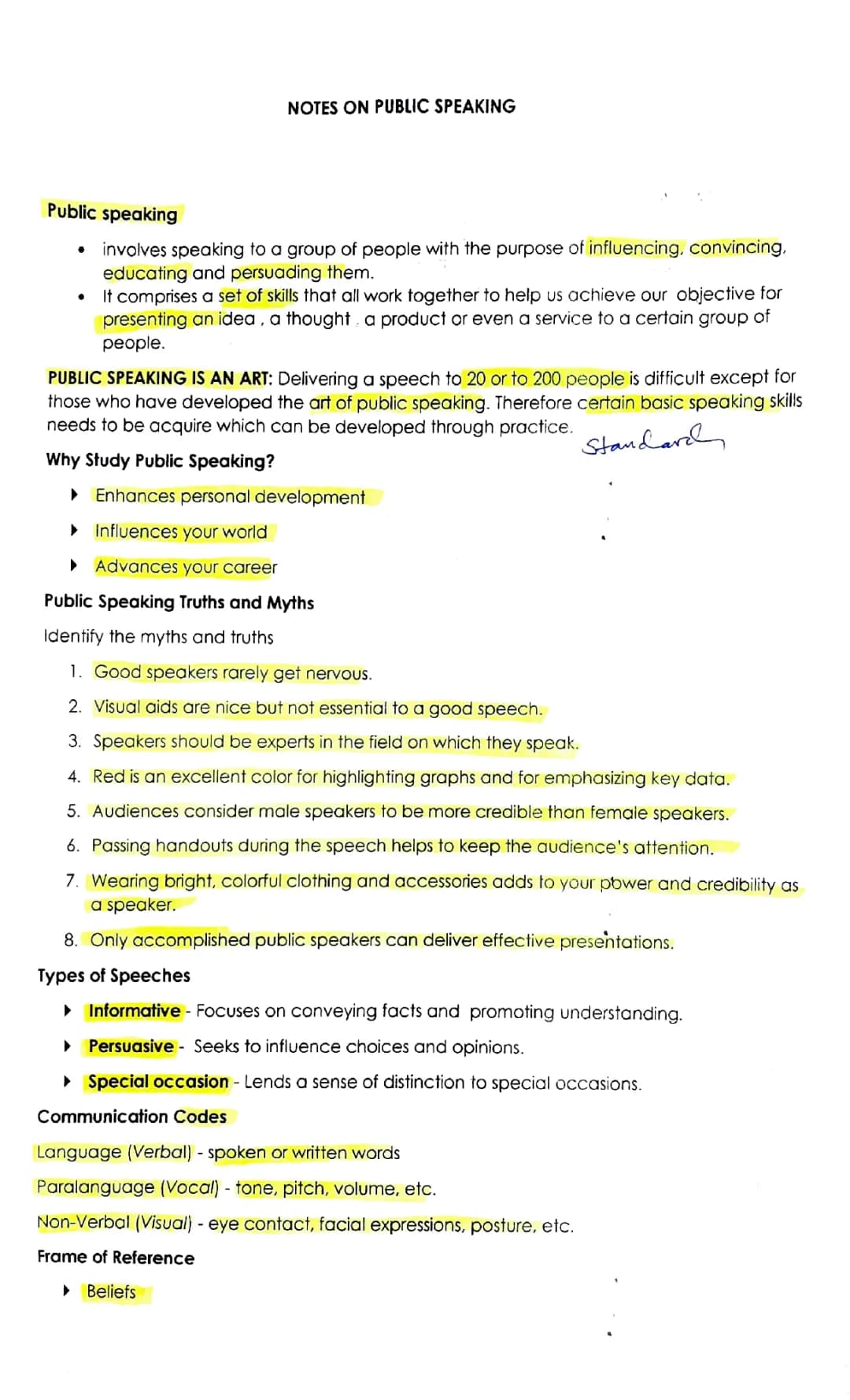 Public Speaking notes, tips, and reviewer