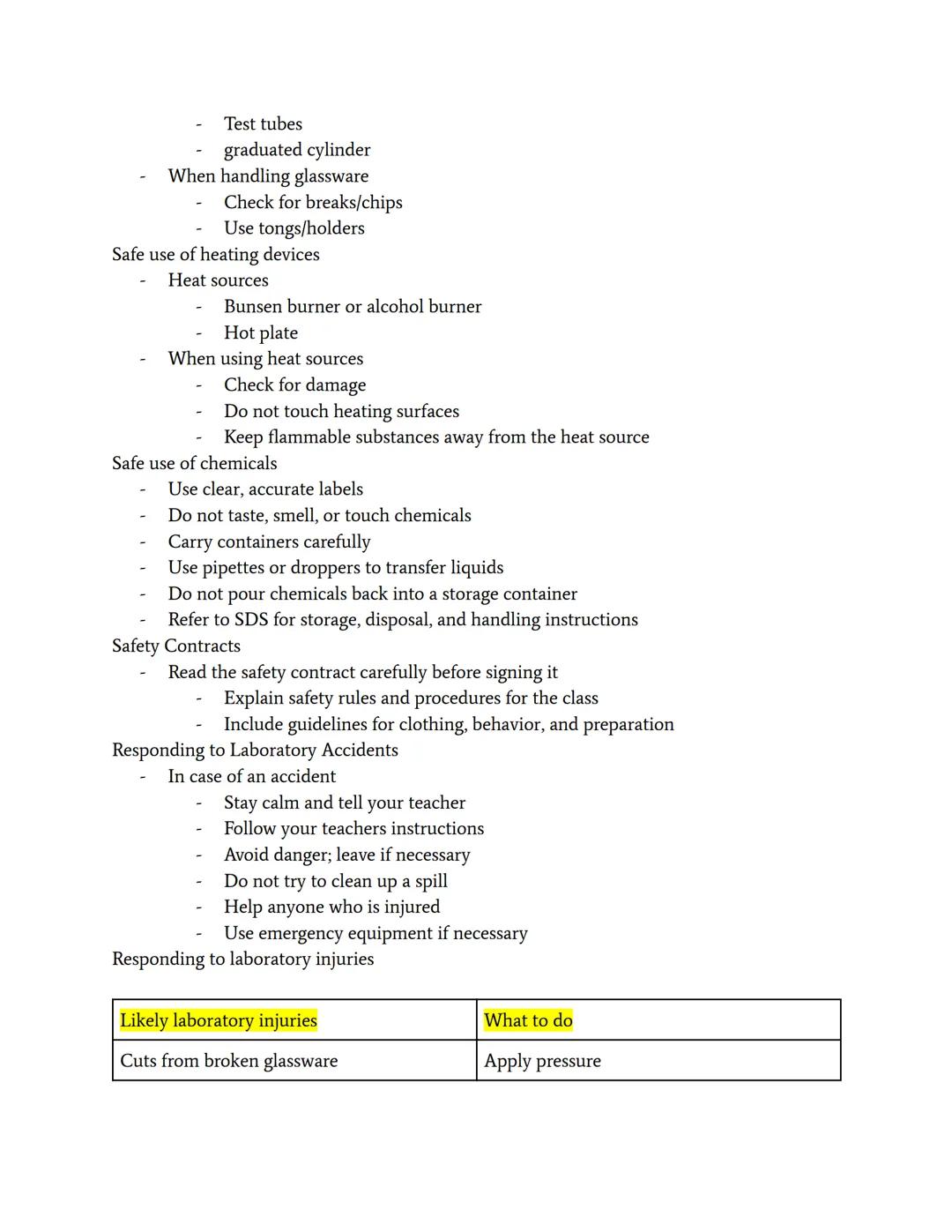 Safety in Science
The Importance of Preparation
Prepare for the lab
Safe Practices
To promote general safety:
Read directions completely
Cla
