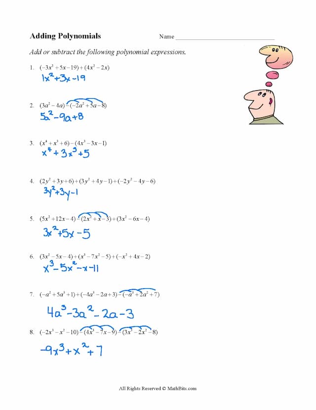 Know adding polynomials worksheet thumbnail