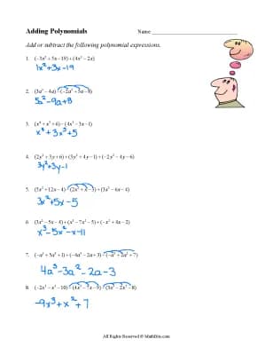 Know adding polynomials worksheet thumbnail