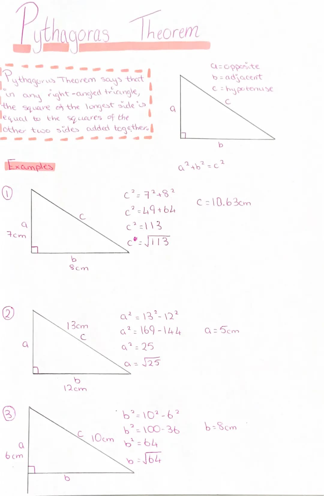 Puthagoras Theorem
ythagorus Theorem says that
in any right-angled triangle,
Square of the longest side is
to the squares of the
other two s