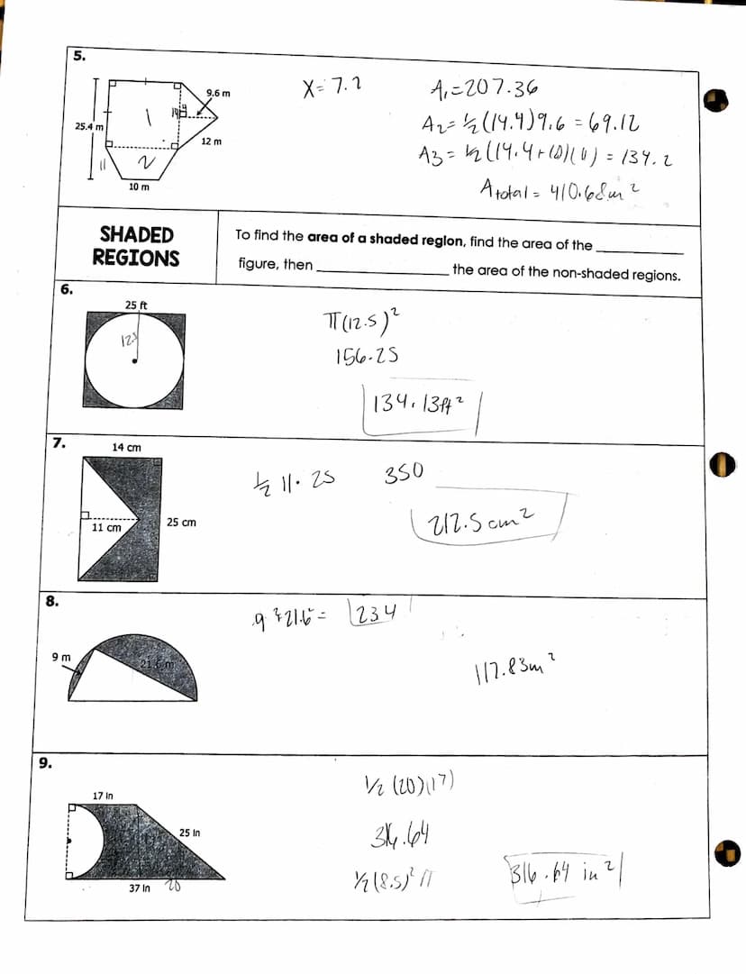 Name:
Topic:
Main Ideas/Questions
1.
12 cm
2.
COMPOSITE
FIGURES
3.
4.
23 cm
17 m
Directions: Find the area of each figure below. Round to th