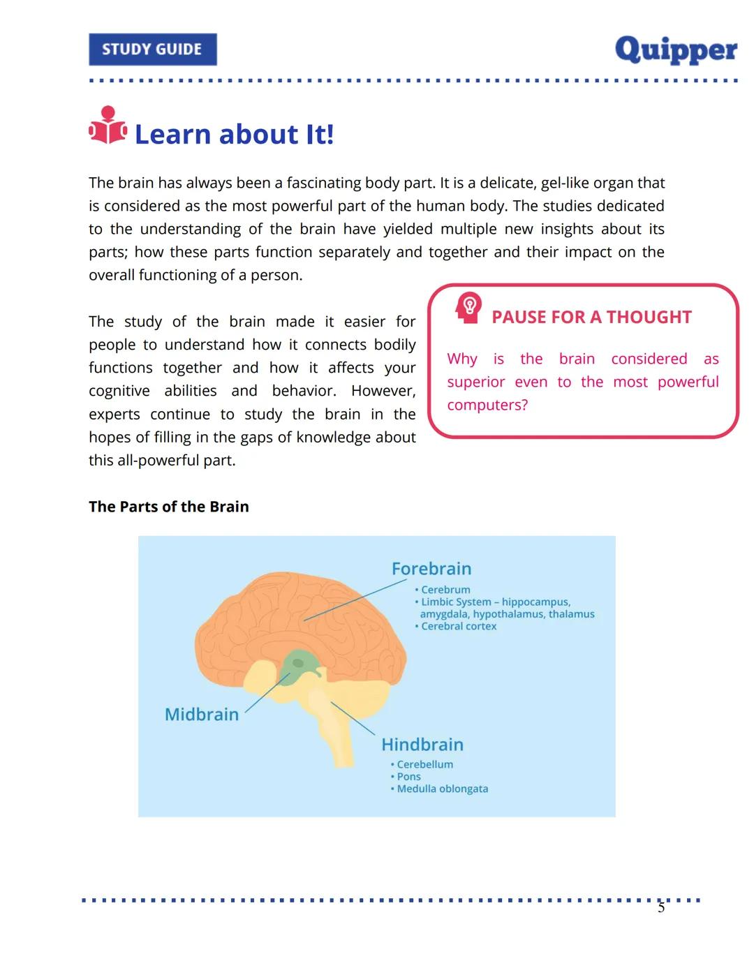 STUDY GUIDE
Quipper
UNIT 6: Developing Efficient Learning
Table of Contents
Introduction
Lesson 1: Brain Power
Jump Start
Learn about It!
Ch