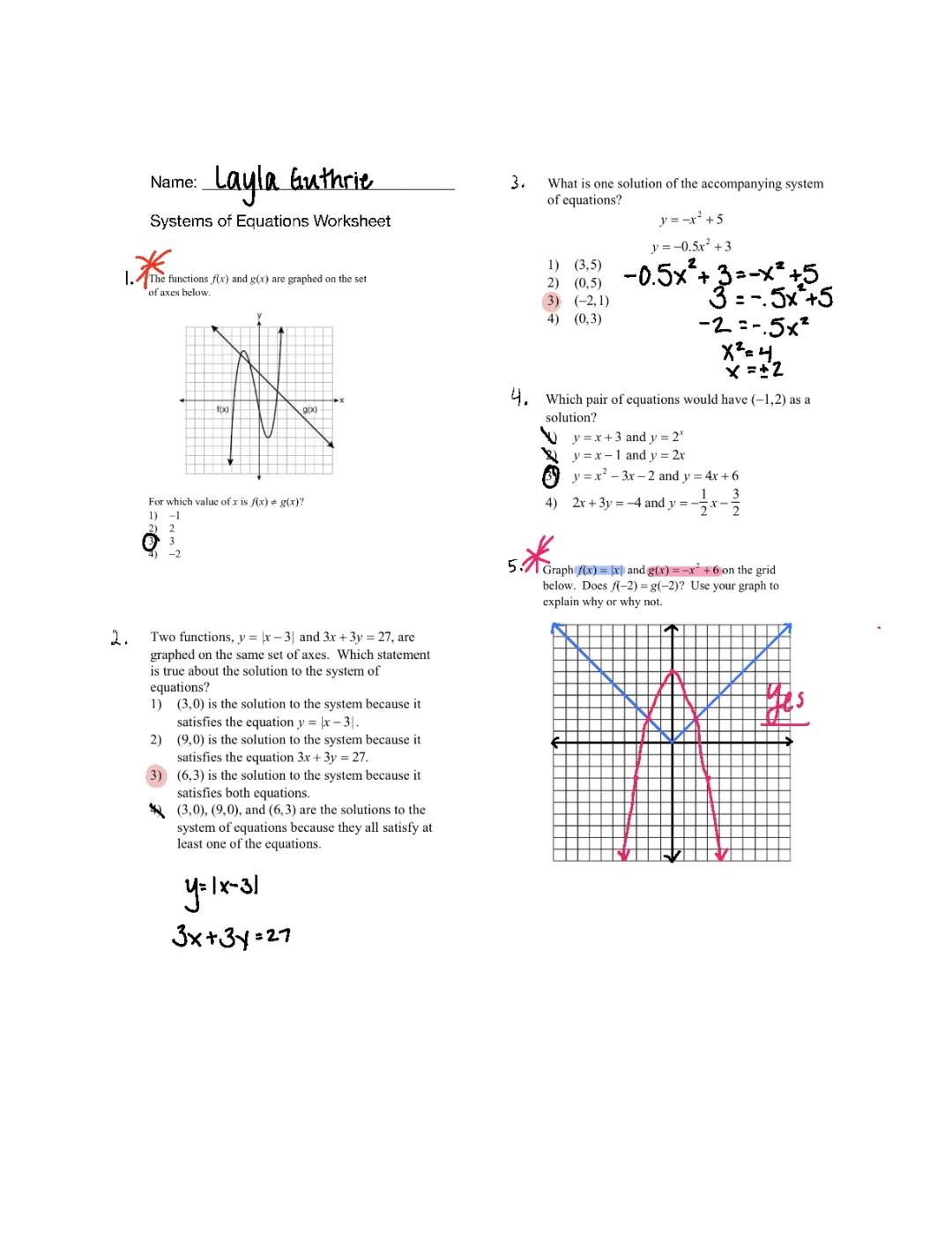 Systems of equations review worksheet