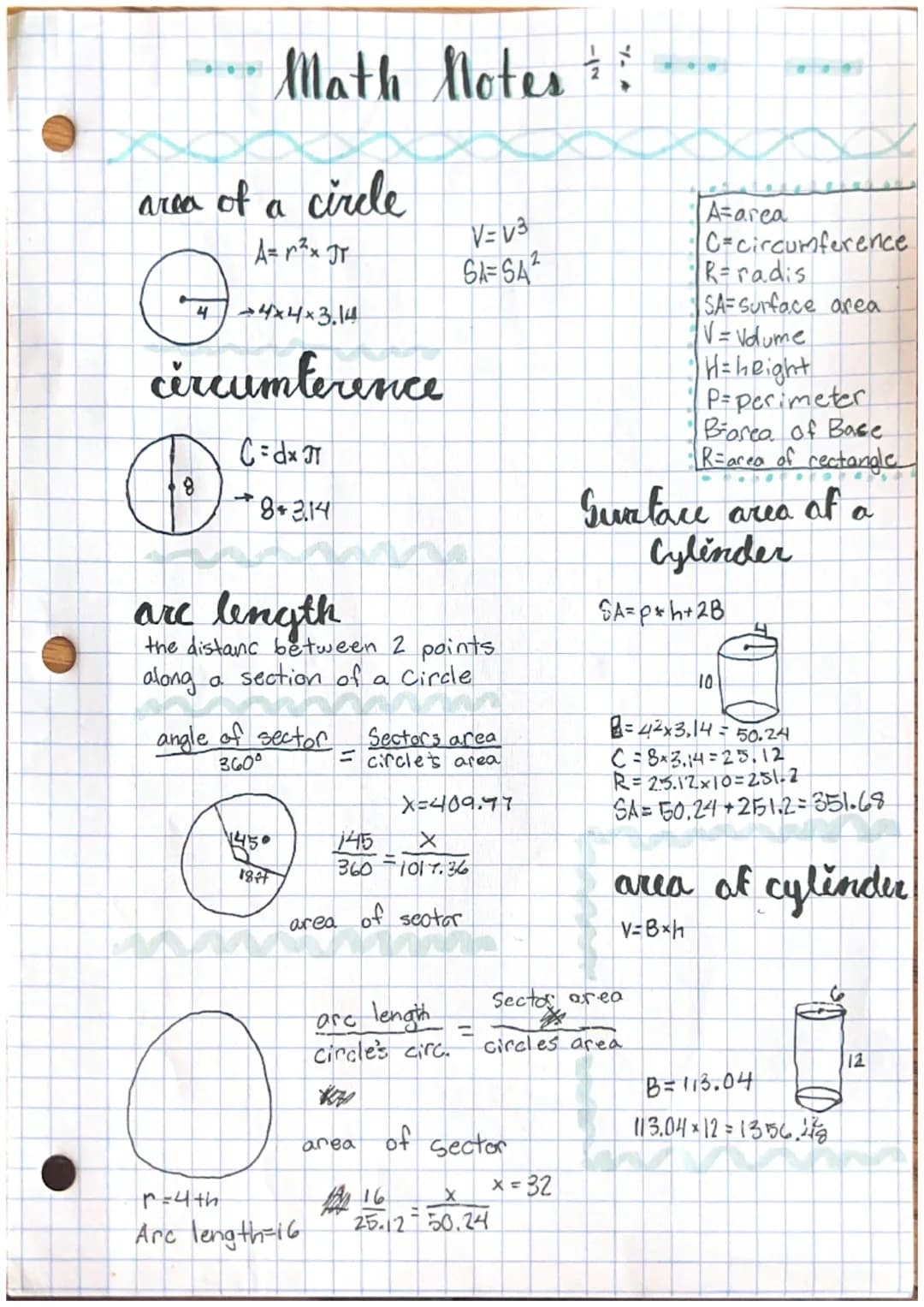 area of a circle
A= r²x Jr
Q
4 →4x4×3.14
circumferenc
C=dx J
O
Math Notes
8+3.14
are length
the distanc between 2 points
along a section of 