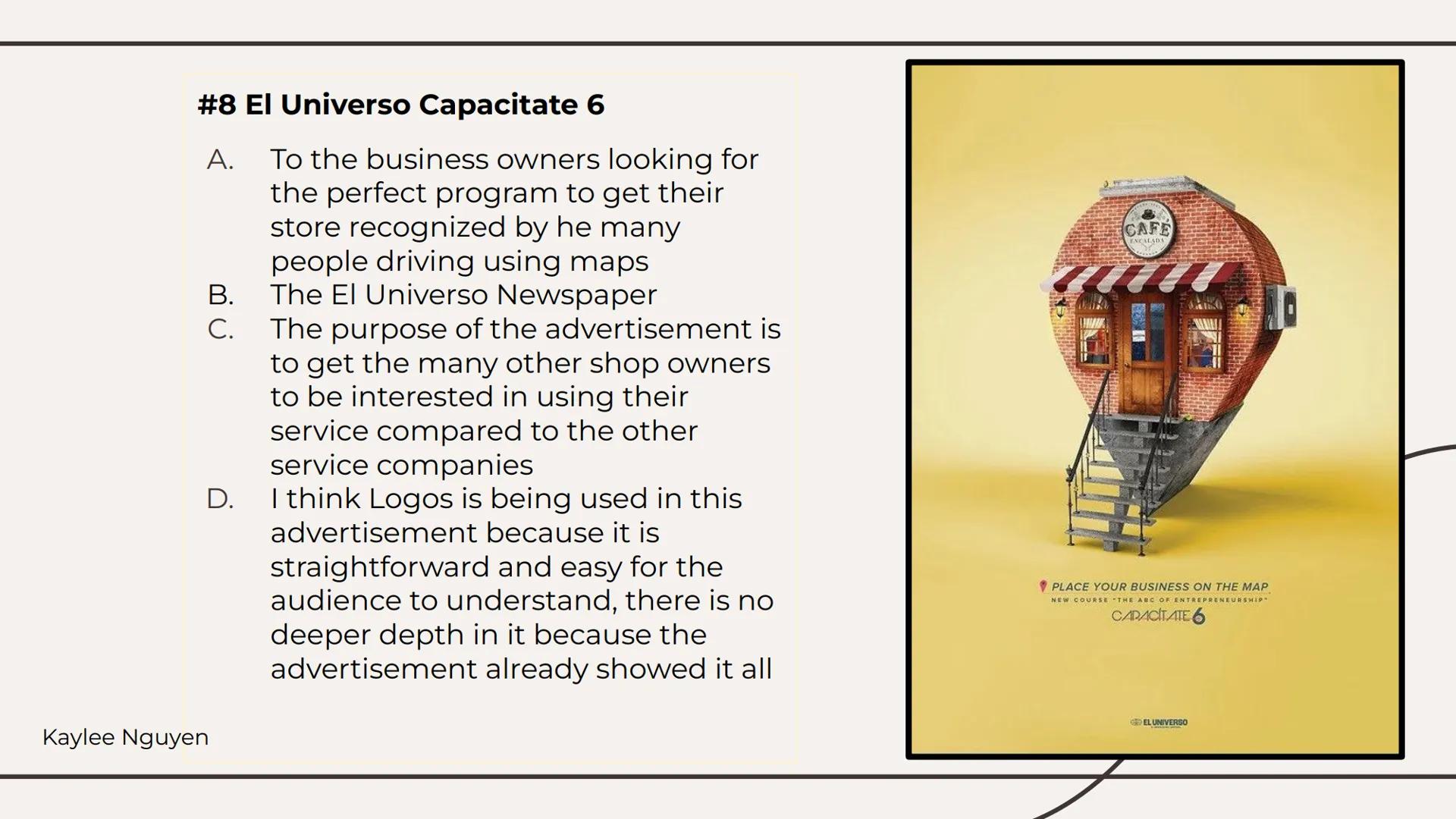 Ethos, Pathos,
Logos Ads. THIS IS AN
AD FOR MEN.
Hire more women in leadership roles. We're all worth it.
Kaylee Nguyen
Profitability
+15%*
