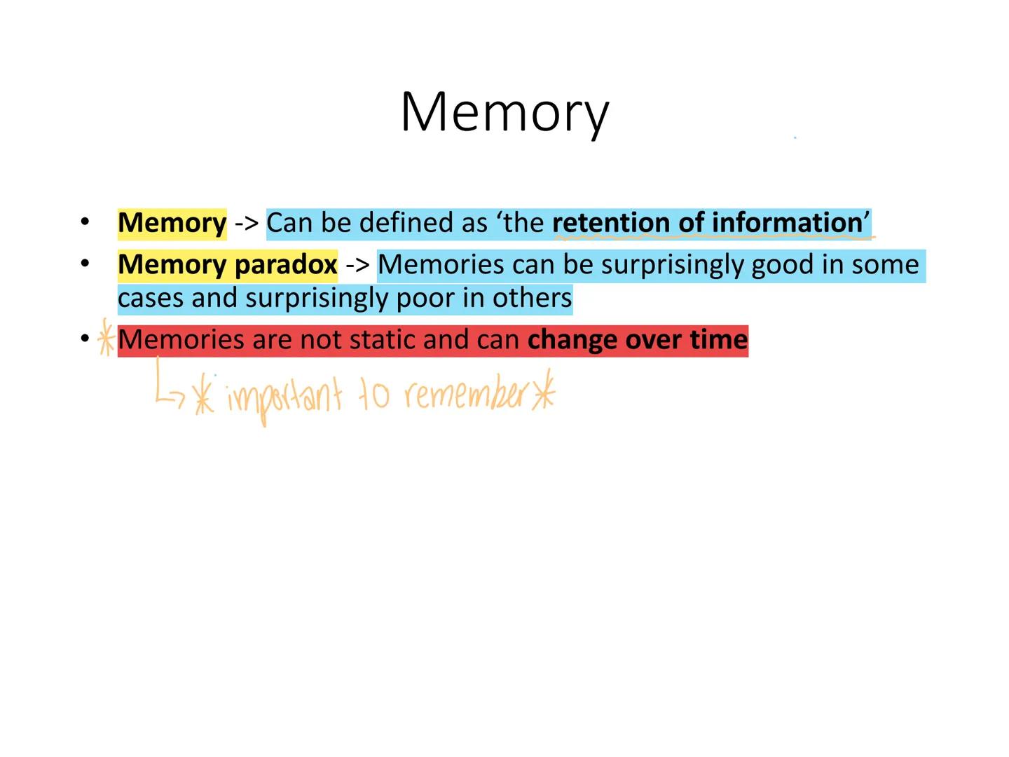 Psyc 101 - Memory
Dr Nick Reid faring
Memory
pre
• remembering something that never happen
This is a memory illusion -> false but compelling