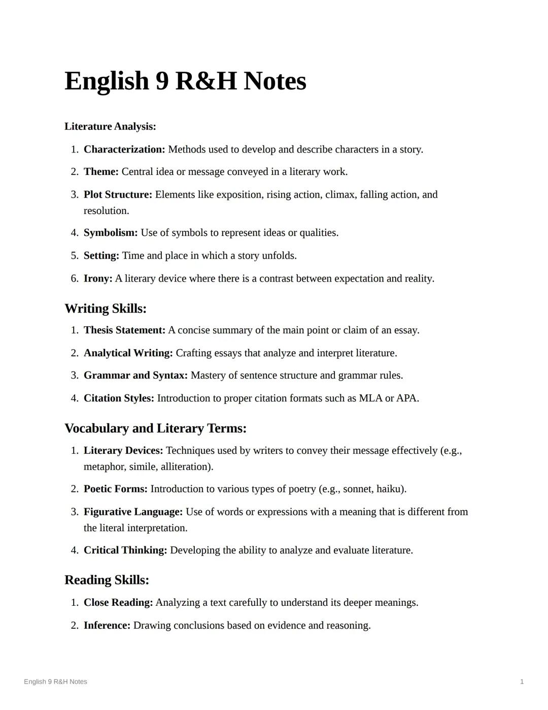 Overview of Semester 1&2 vocabulary and what you learned