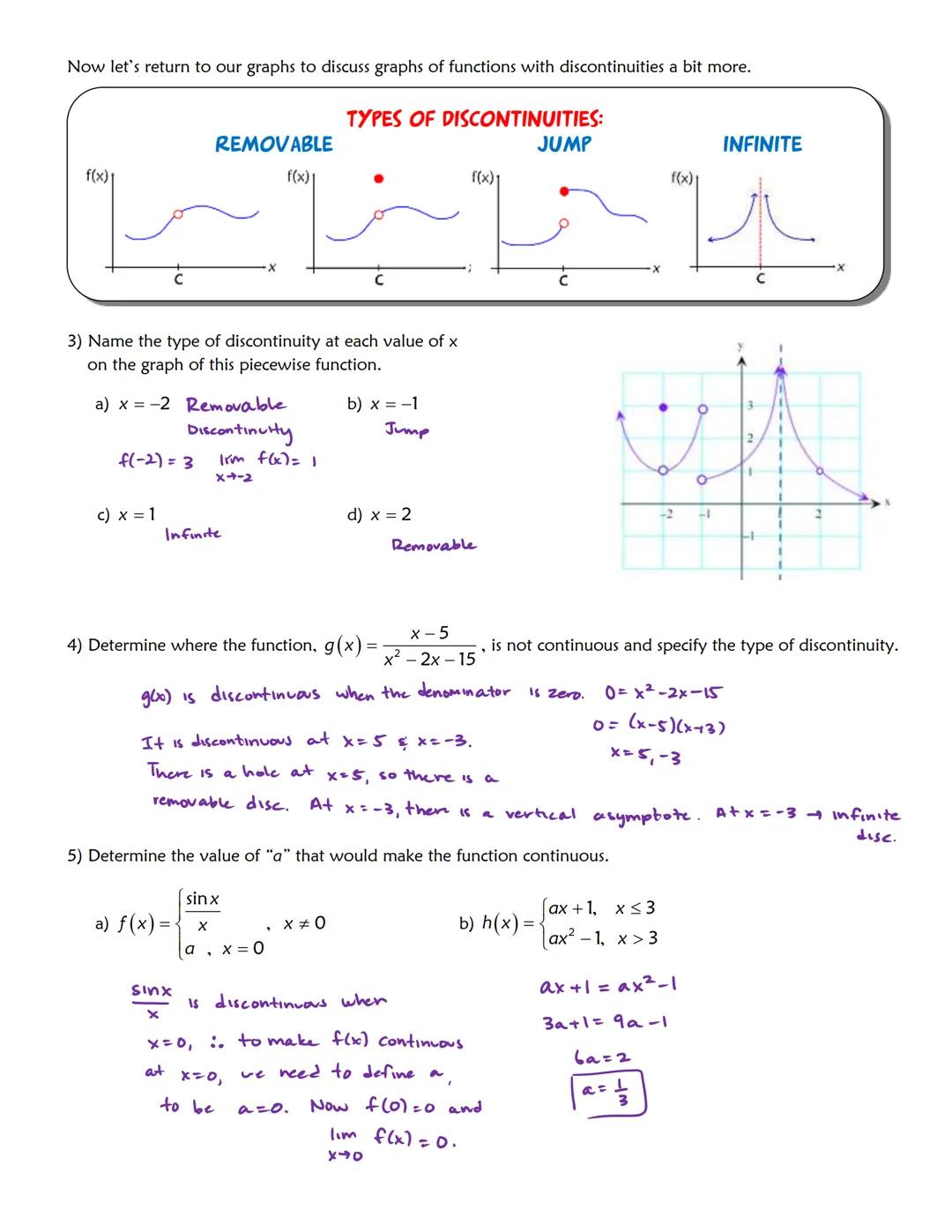 1.5
Notes
OBJECTIVES: 1) Determine if a function is continuous at some value of x.
In this section we use limits to define continuous functi