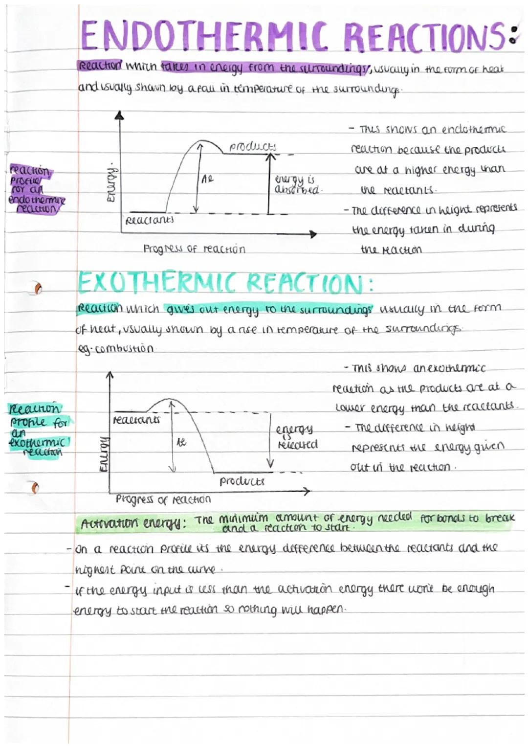 reaction
Profiler
for an
endothermie
rediction
Reaction
profile for
an
exothermic
reciation
ENDOTHERMIC REACTIONS:
Reaction which takes in e