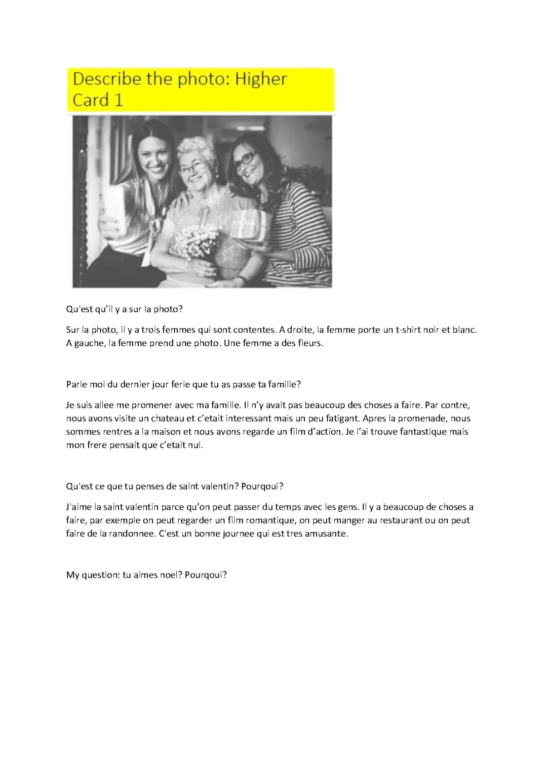 french speaking describing a photo model answers