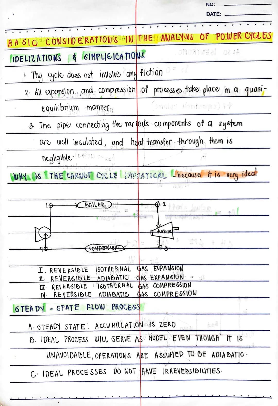 BASIC CONSIDERATIONS IN THE ANALYSIS OF POWER CYCLES
ONORTVEL OZJA
IDELIZATIONS & SIMPLICICATIONS
1. Thy cycle does not involve fiction
any
