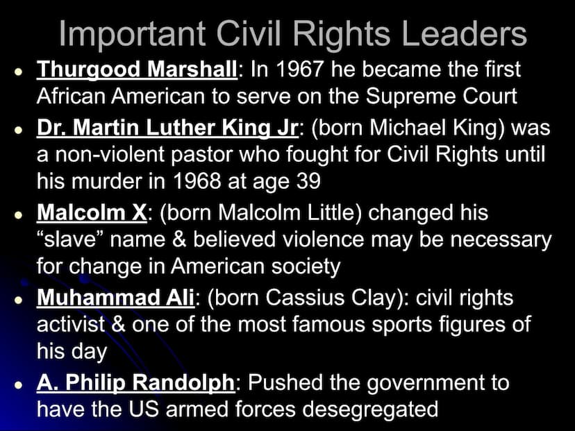 The Civil Rights
Movement: 1950s-70s
EQ: How much of an impact
does the Civil Rights movement
have on modern US society? Important Supreme C