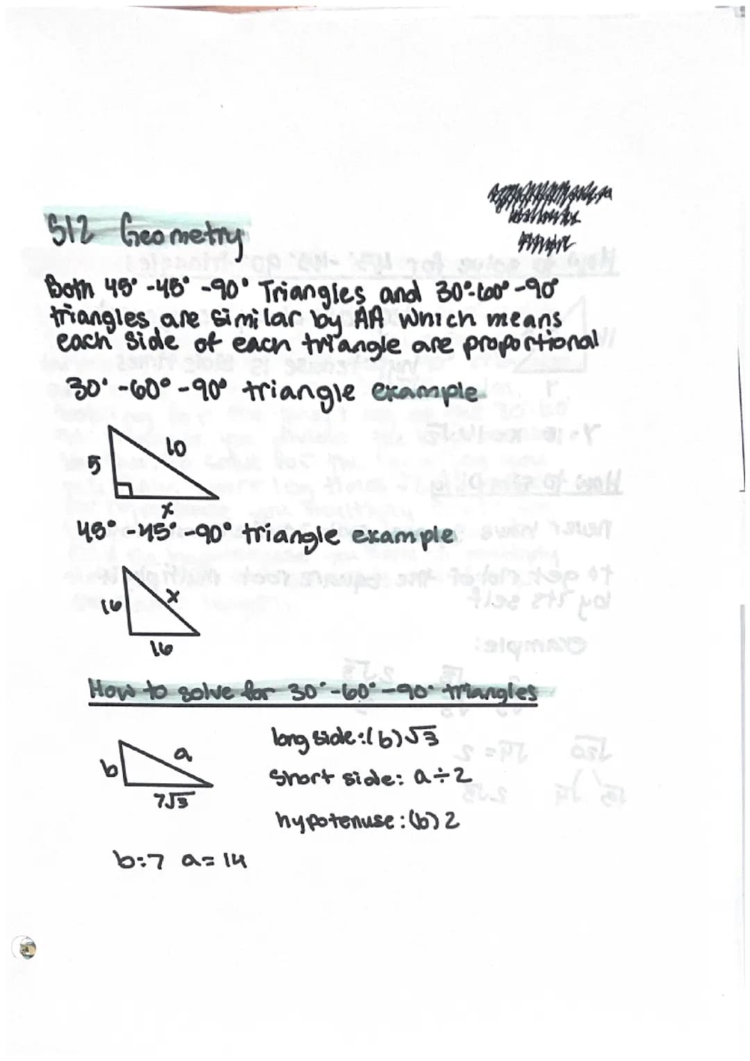 Standard 12 Special Right Triangles