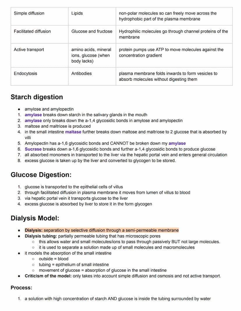 C6.1 Digestion
• Digestion: breakdown of large insoluble molecules into smaller soluble molecules
• Absorption: taking in of nutrients from 