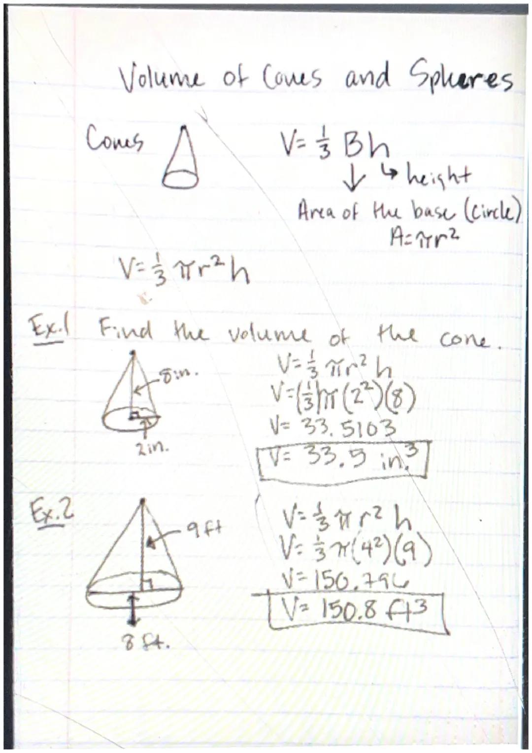 Volume of Cylinders
V= Bh
✓ Sheight
area of the base (Circle) A=7₁²
V= πr ² h
Exil Find the volume of the cylinder.
V=xir ²h
√ = 77 (3²) (10