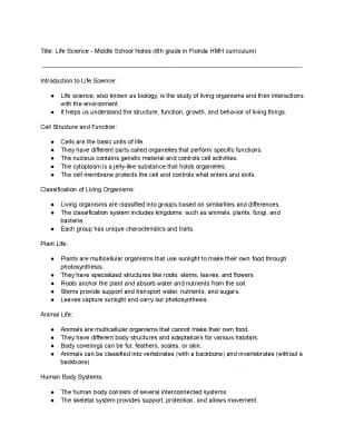 Know 6th grade Life science Notes thumbnail
