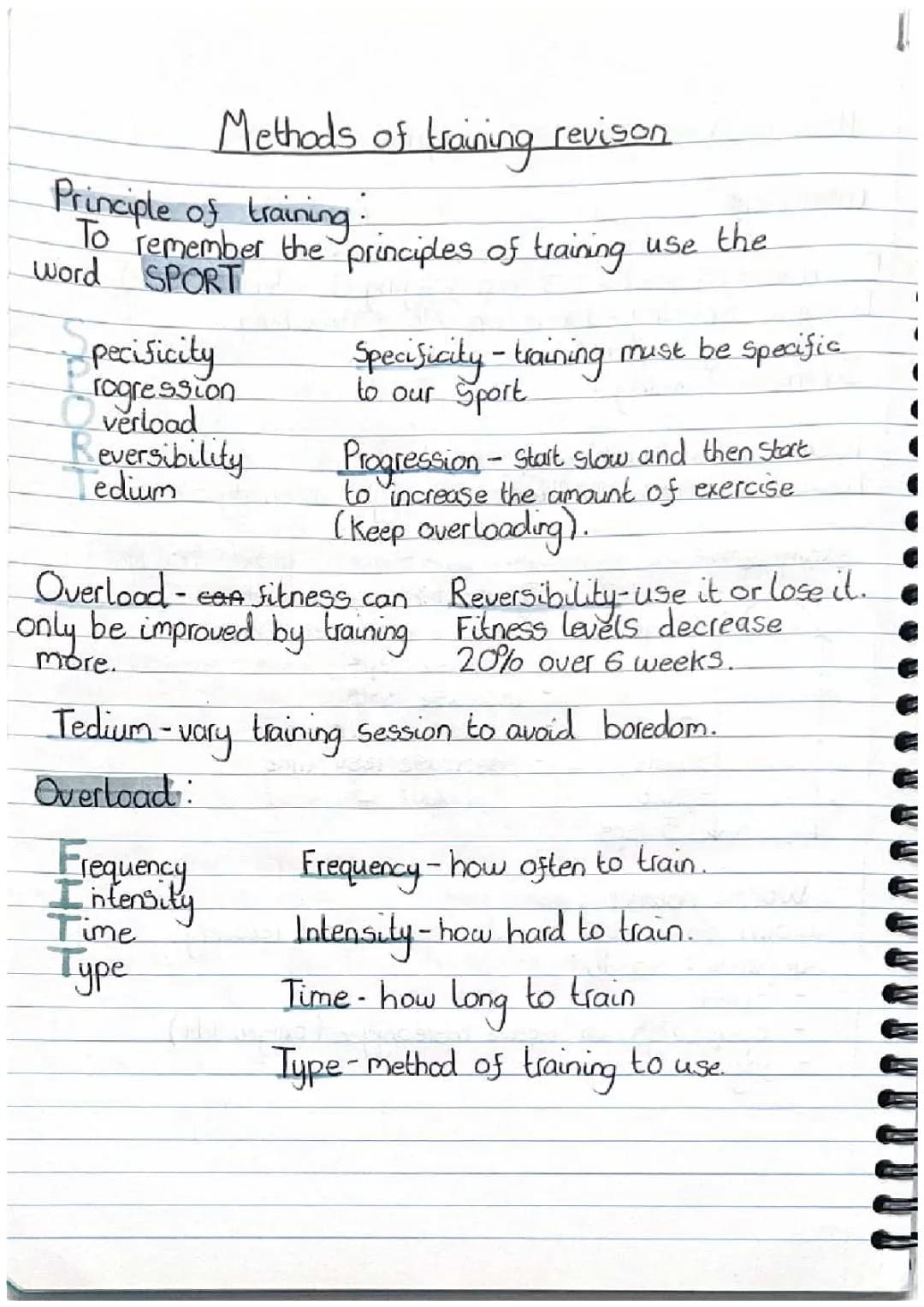 PE Training Methods: GCSE Revision Exercises and Principles