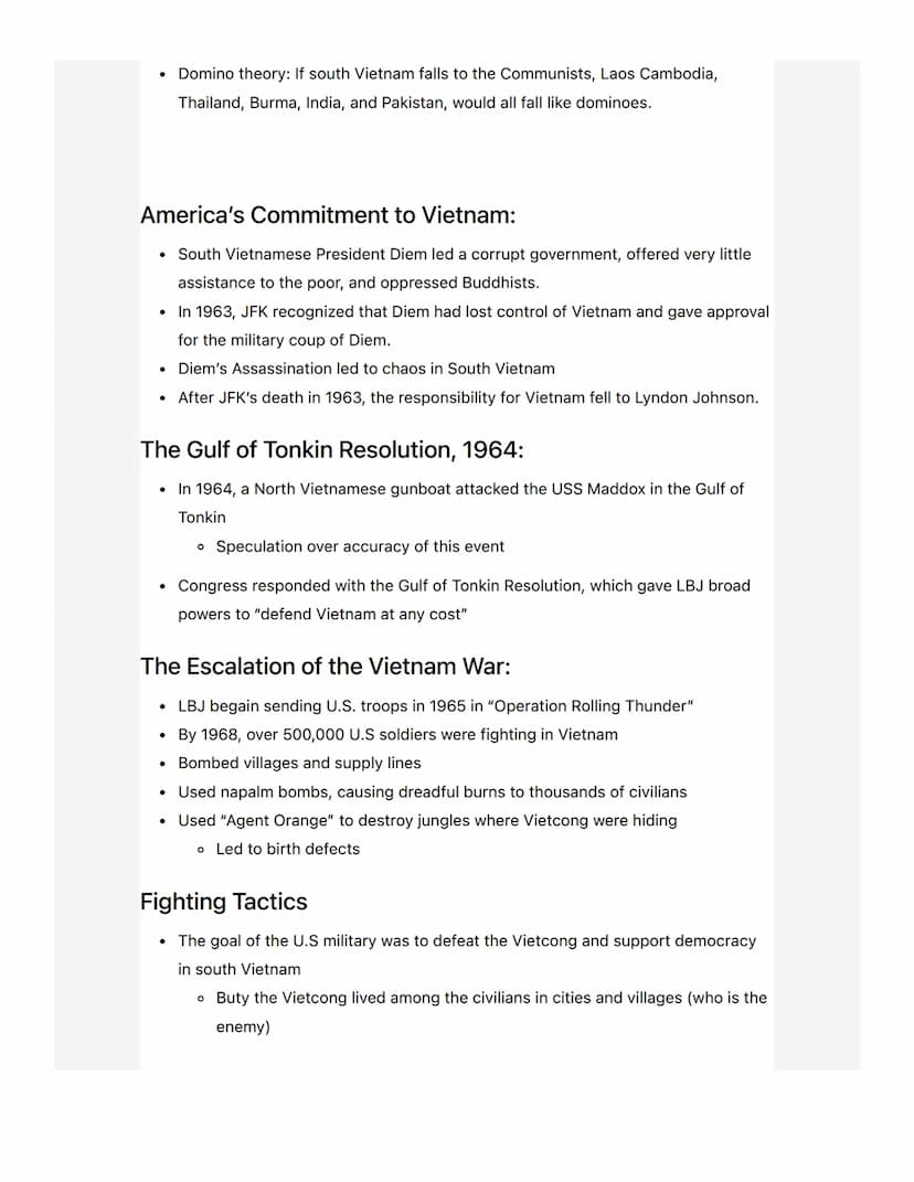 ::Knowt
Vietnam War
Most Unpopular War:
. -58,000 Americans died in the war
61% of the men killed were 21 or younger
• ~160,000 were wounded