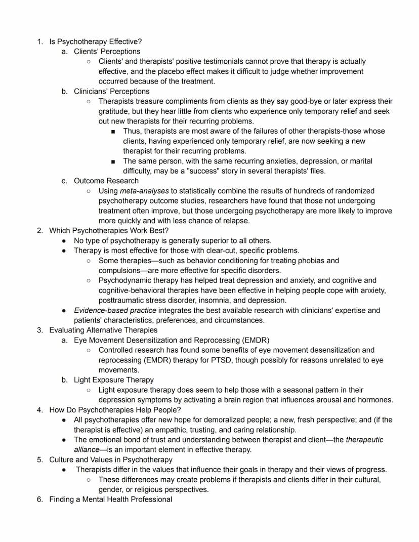 Unit 8 Part 2 Outline
Treatment of Abnormal Psychology
Module 70 Introduction to Therapy, and Psychodynamic and Humanistic Therapies
1. Trea