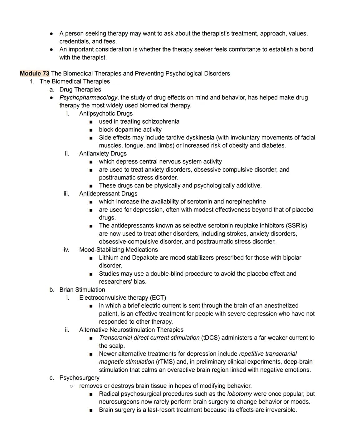 Unit 8 Part 2 Outline
Treatment of Abnormal Psychology
Module 70 Introduction to Therapy, and Psychodynamic and Humanistic Therapies
1. Trea