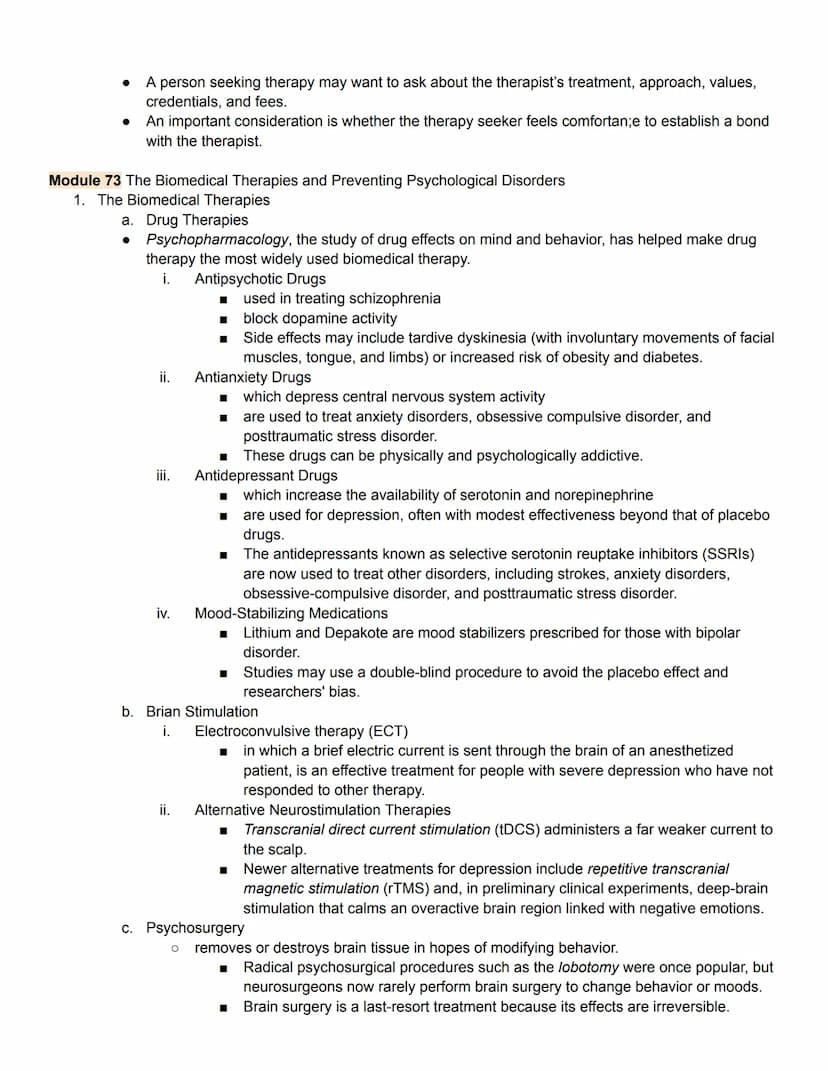Unit 8 Part 2 Outline
Treatment of Abnormal Psychology
Module 70 Introduction to Therapy, and Psychodynamic and Humanistic Therapies
1. Trea
