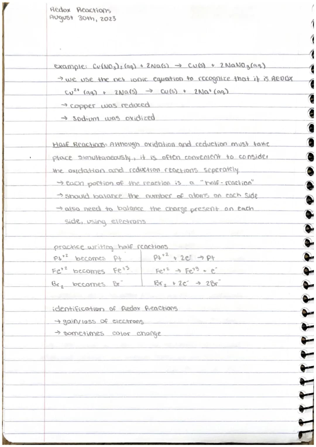 Redox Reactions
August 30, 2023
many chemical reactions involve the process of
oxidation-reduction (redox).
→ Both reactions must occur simu
