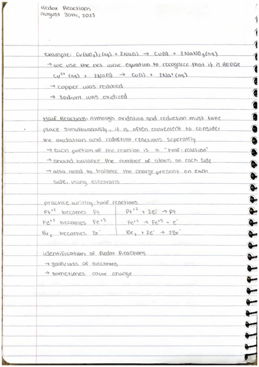 Redox Reactions
August 30, 2023
many chemical reactions involve the process of
oxidation-reduction (redox).
→ Both reactions must occur simu
