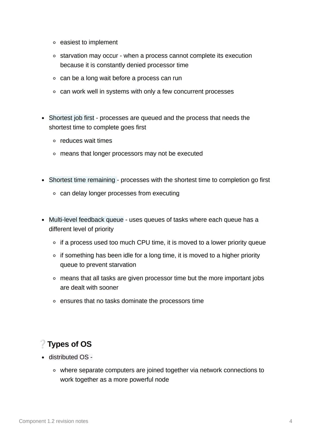Component 1.2 revision notes
Role of the operating system
• The OS is software that controls the computer's hardware and software
resources
