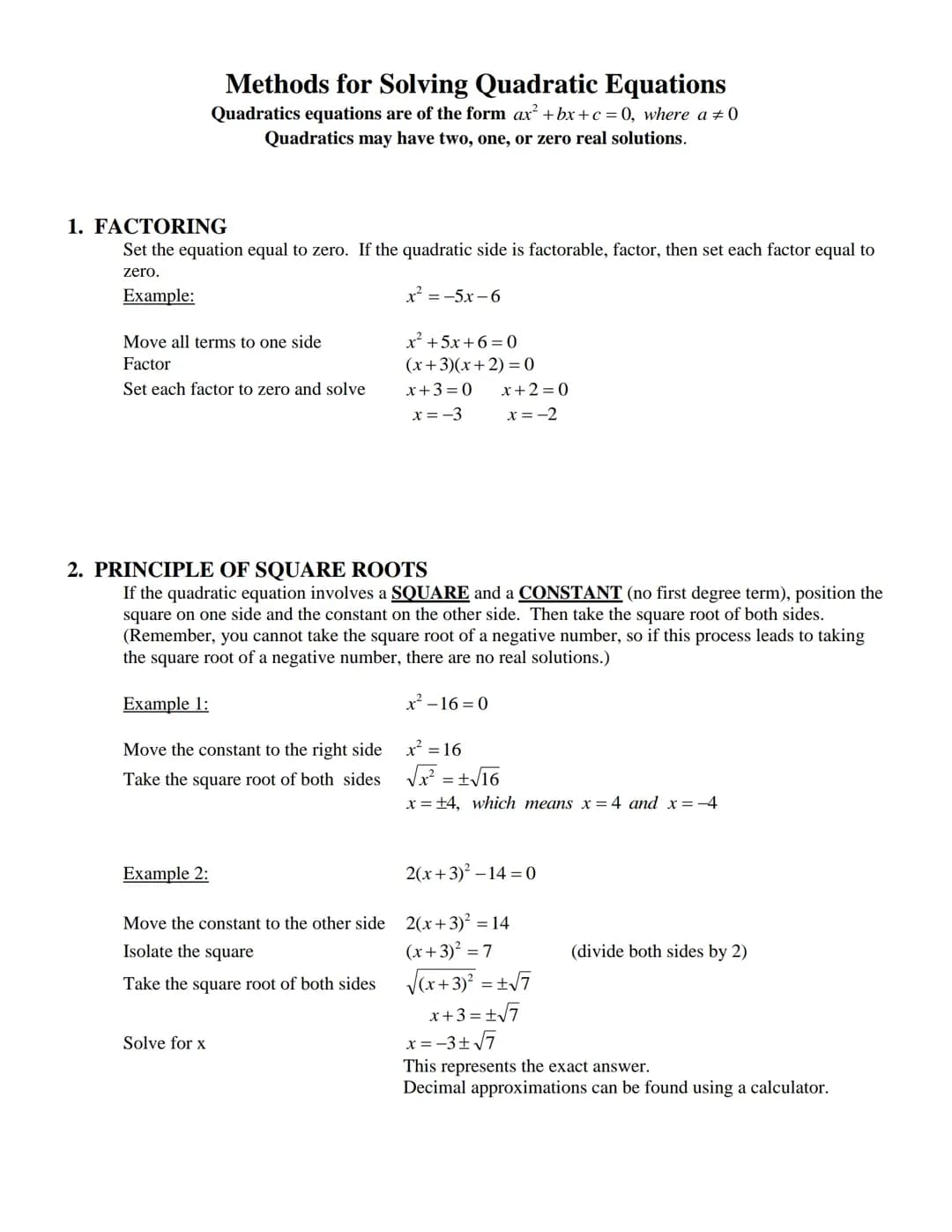 Strategy in solving quadratic equations