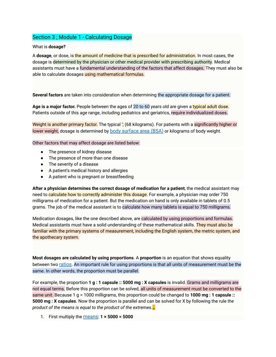 Section 3; Module 1 - Calculating Dosage
What is dosage?
A dosage, or dose, is the amount of medicine that is prescribed for administration.
