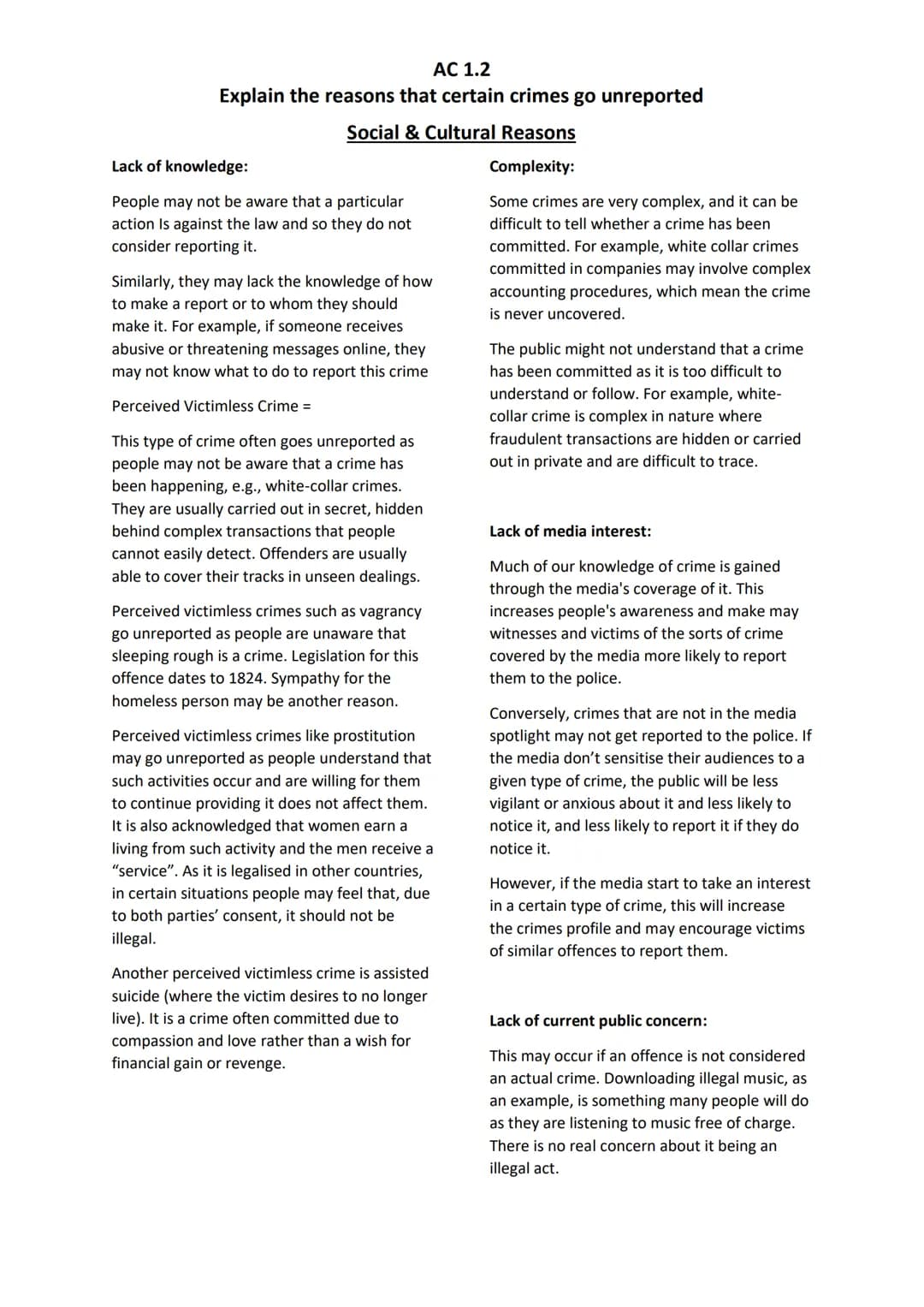 
<p>Crimes can only be investigated and solved if they are reported to the police. There are many reasons why crime is not reported. For exa