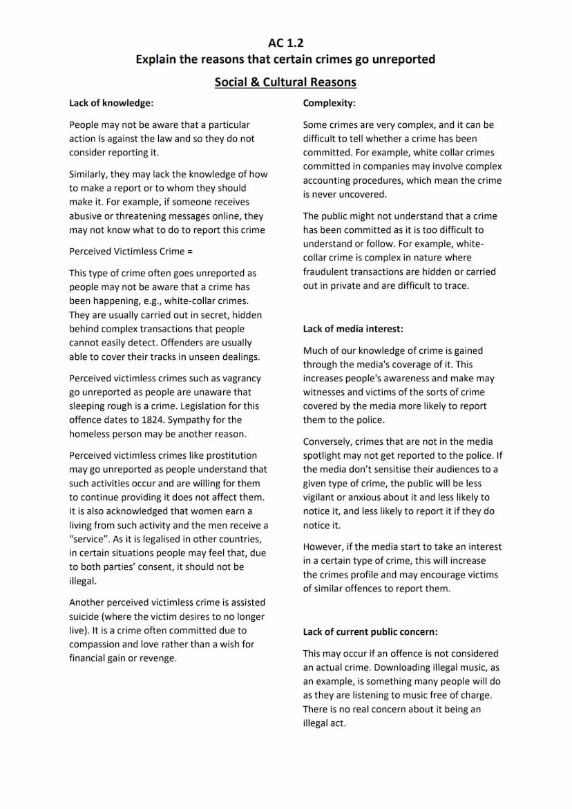 
<p>Crimes can only be investigated and solved if they are reported to the police. There are many reasons why crime is not reported. For exa