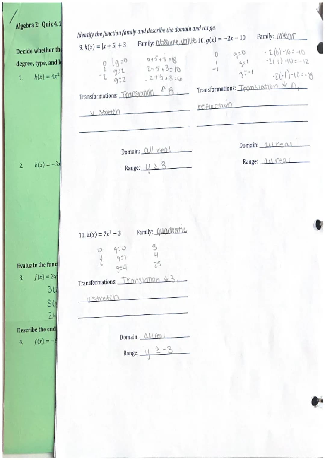 Chapter 1.1-1.2
Section 1.1-Parent Functions and Transformations (Day 1)
Parent Functions
Family
Rule
Graph
Domain
Range
sinano
Linear
f(x) 