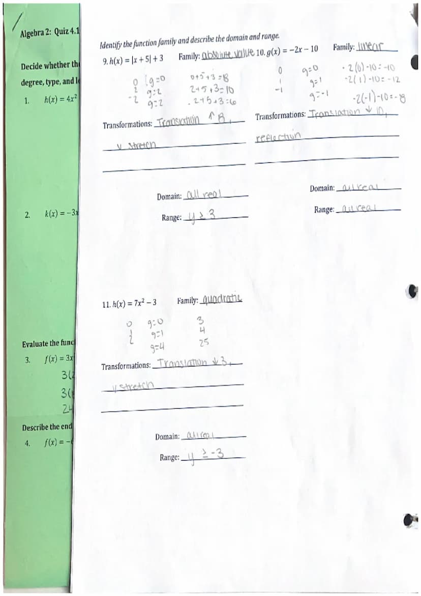 Chapter 1.1-1.2
Section 1.1-Parent Functions and Transformations (Day 1)
Parent Functions
Family
Rule
Graph
Domain
Range
sinano
Linear
f(x) 