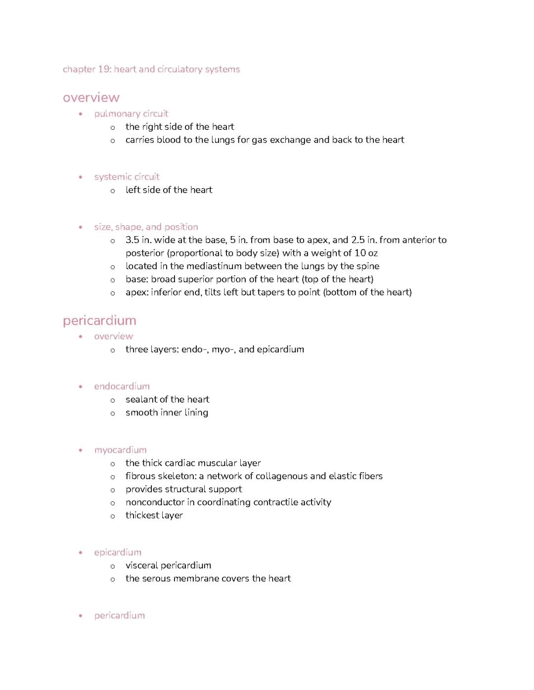 anatomy (BSCI 21020) heart notes