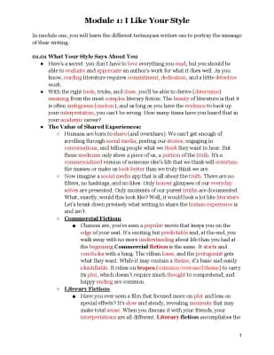 Know 1.01 What Your Style Says About You; 1.02: Layering on Some Meaning; 1.03: Analyzing Literature; 1.05: Start Analyzing; and 1.07 Compelling Conclusions thumbnail