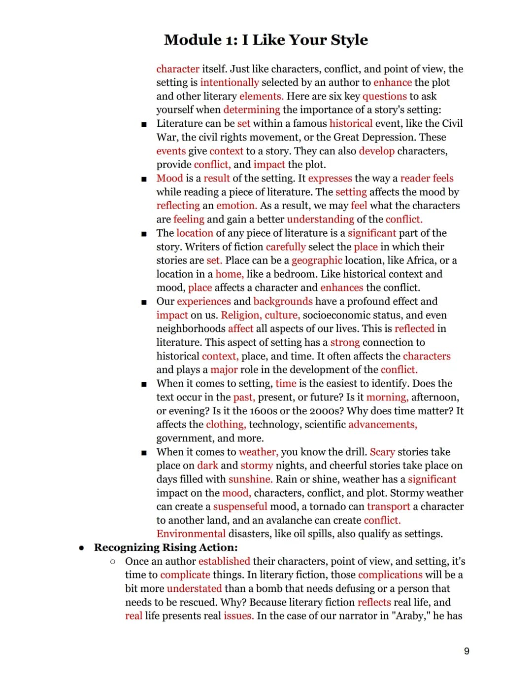 
<h2 id="techniquesforportrayingmessageinliterature">Techniques for Portraying Message in Literature</h2>
<p>In module one, you will learn t