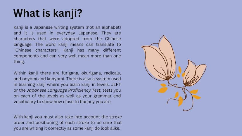 Japanese Language Studies
Kanji The journey of learning kanji will probably be the most time-
consuming but it is needed to make your Japane