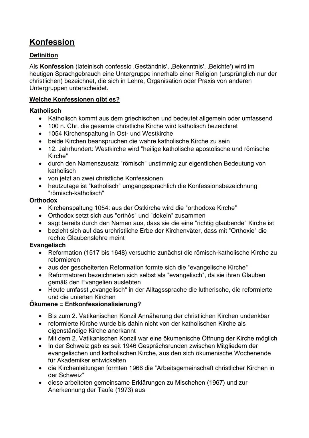 # Konfession

Definition

Als Konfession (lateinisch confessio, Geständnis',, Bekenntnis',, Beichte') wird im
heutigen Sprachgebrauch eine U
