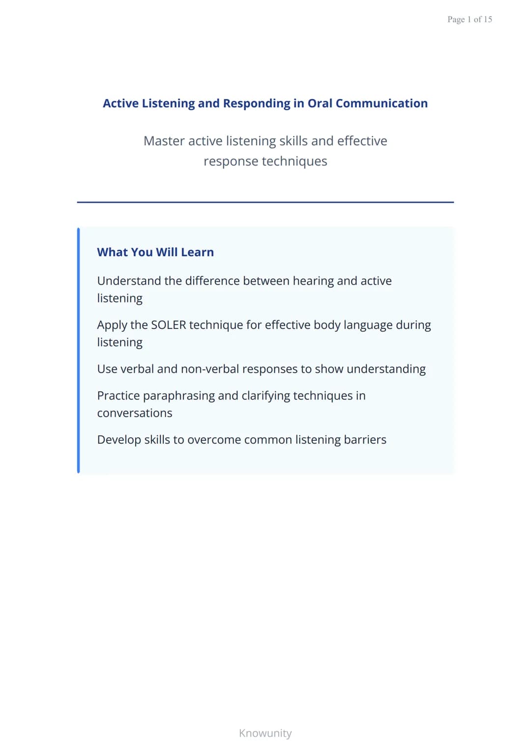 # Active Listening and Responding in Oral Communication

Master active listening skills and effective
response techniques

# What You Will L