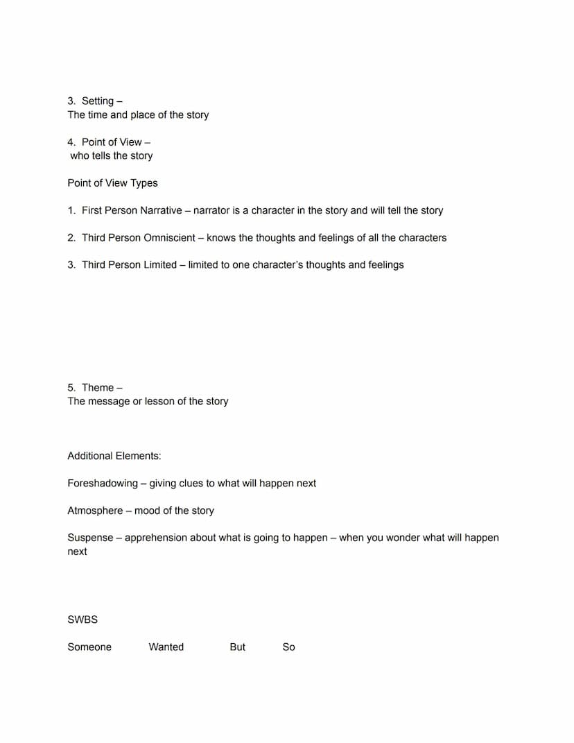 Name:Madeline Bruno
Date: October 18th 2020
Five Elements of a Short Story
1. Plot - sequence of events
Six Stages of Plot Development
1. Ex